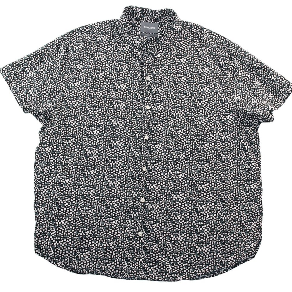 Bonobos Womens Plus Sz 3XL Short Sleeve Floral All Over Print Black Shirt